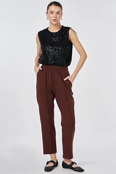 Kayra Cima Stitched Pipe Leg Trousers Chocolate