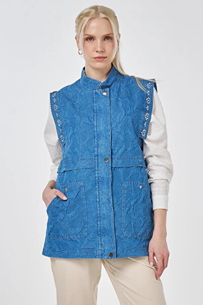 Kayra Hotfix Printed Embossed Pattern Vest Indigo