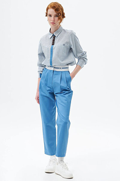 KYR Logoed Pleated Detailed Carrot Trousers Crown Blue