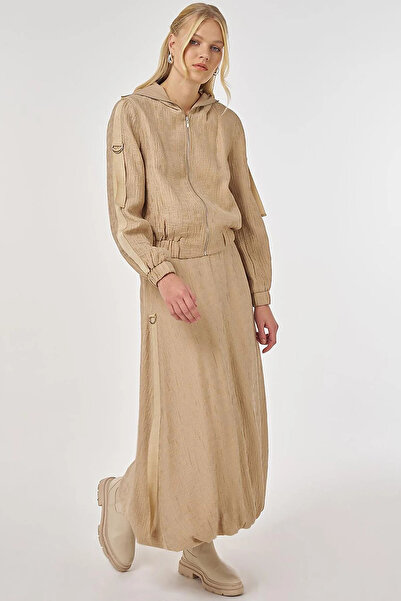 Kayra Punto Stitched Lyocell Viscose Skirt Suit Beige