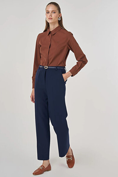 Kayra Pocket Detailed Fabric Trousers Navy Blue