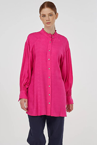 Kayra Viscose Tunic with Ruffle Collar Fuchsia