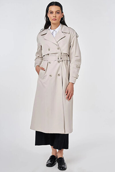 Kayra Trench Coat with Epaulet Detail Stone