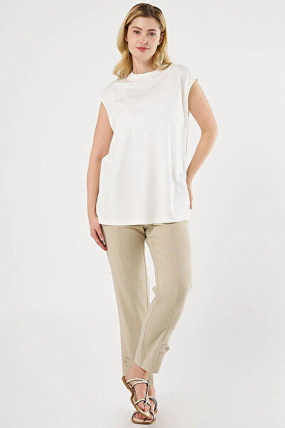 Kayra Zero Neck Combed Cotton T-Shirt Optical White