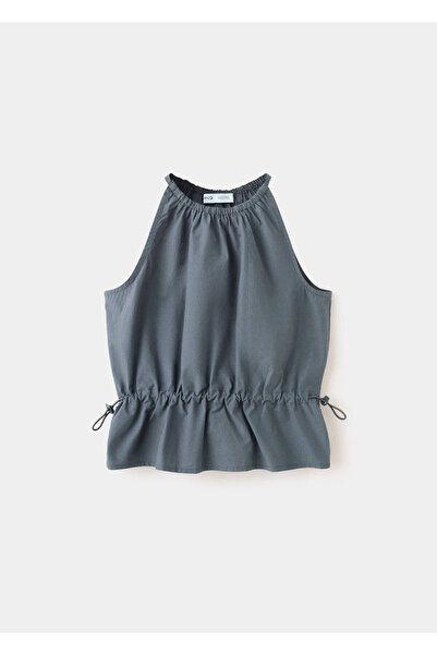 MANGO Kids Yanları büzgülü halter yaka bluz