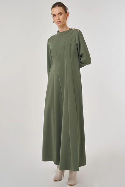 Kayra Rochie elegantă cu nasturi strălucitori verde pădure