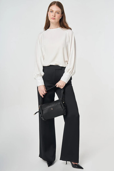 Kayra Pantaloni largi din satin negri