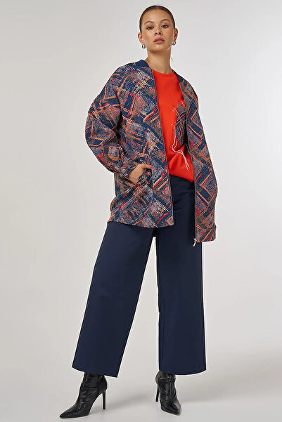KYR College Collar Abstract Pattern Jacket Red