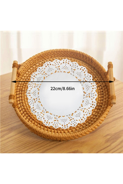 Choice S Woven Rattan Storage Basket with Strap Handle Round Tray for Bread S...
