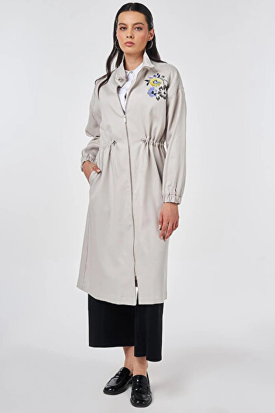 Kayra High Collar Waist Drawstring Cap Light Gray