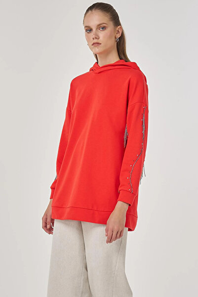 Kayra Hooded Three Thread Sweatshirt Red
