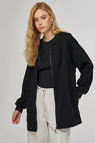 Kayra Hotfix Printed Suede Jacket Black