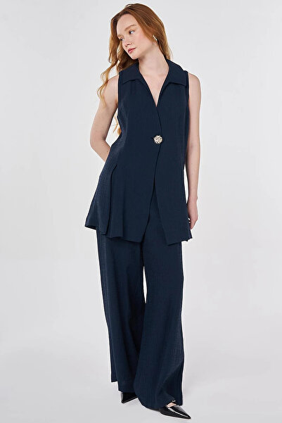 Kayra Lyocell Viscose Vest Suit Dark Navy Blue