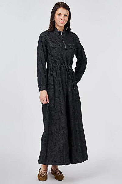 Kayra Denim Dress with Flap Pockets Anthracite
