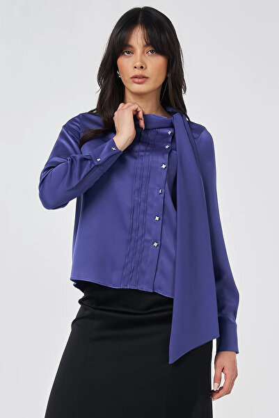Kayra Shawl Collar Satin Stylish Blouse Parliament