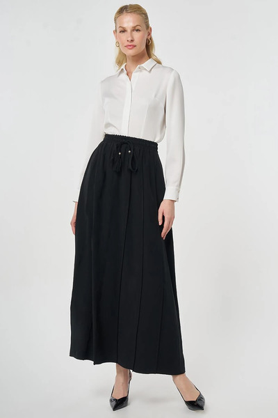 Kayra Partly Stitched Rayon Skirt Black