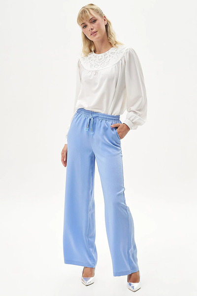 Kayra Pantaloni cu talie elastică Albastru Aviator