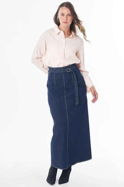 KYR Belt Detailed Denim Skirt Indigo