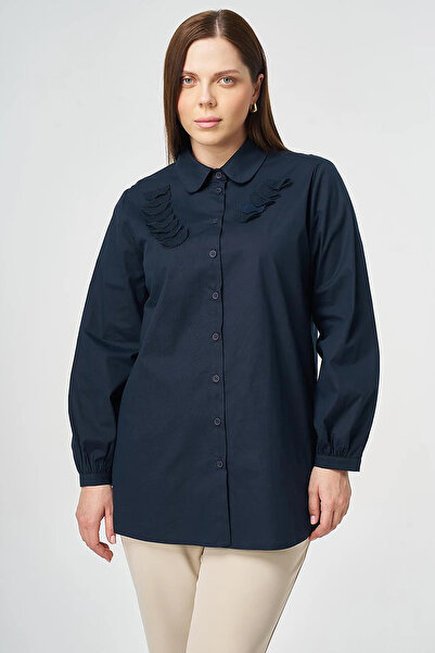 Kayra File Garnili Baby Collar Blouse Dark Navy Blue