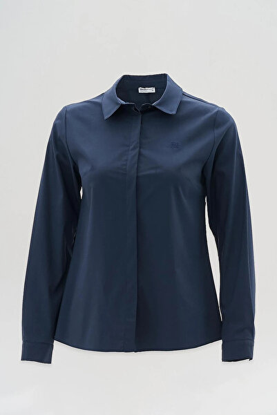 Kayra Navy Blue Poplin Tunic - Shirt Collar
