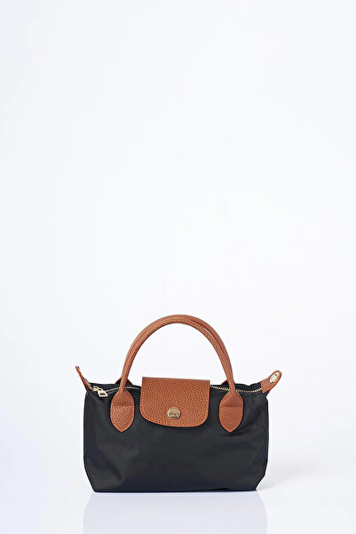 Kayra Medium Size Fabric Shoulder Bag with Snap Detail Black
