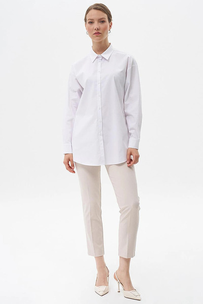 Kayra Buttoned Cotton Basic Shirt Optical White
