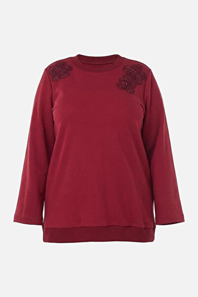 Kayra Appliqued Three Thread Sweatshirt Burgundy