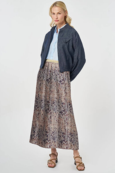 Kayra Ethnic Pattern Pleated Skirt Dark Olive