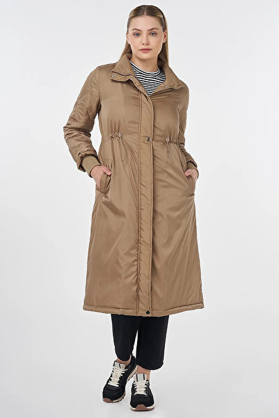 Kayra Waist Drawstring Quilted Mixed Anorak Coat Dark Mink