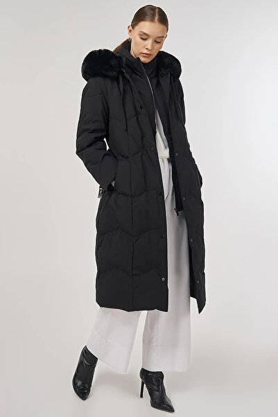 Kayra Hood Detailed Goose down Coat Black