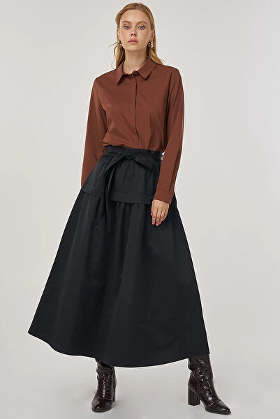 Kayra Belted A-Line Skirt Black