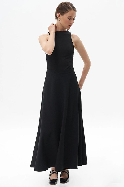 Kayra Basic Flared Skirt Black