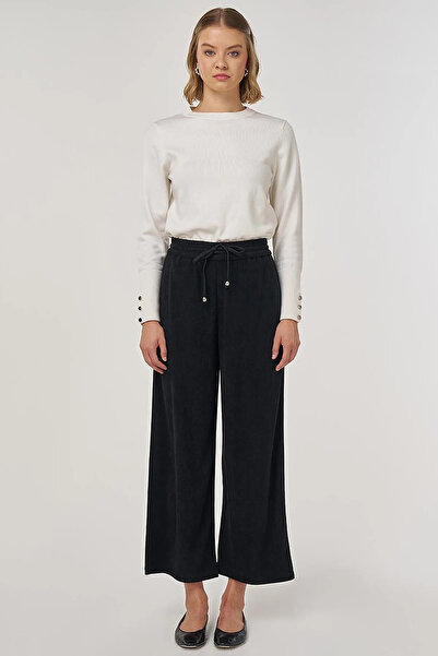 Kayra Relaxed Fit Velvet Trousers Black