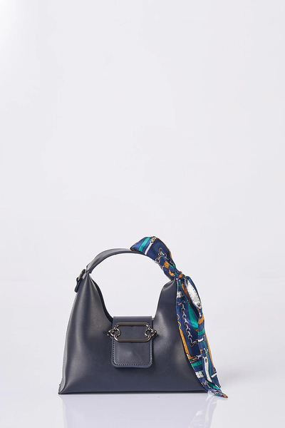 Kayra Foulard Detailed Faux Leather Bag Navy Blue