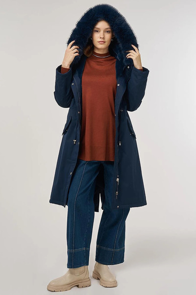 Kayra Pocket Detailed Anorak Coat Navy Blue