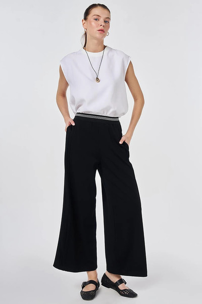 KYR Comfortable Cut Trousers with Elastic Waist Black