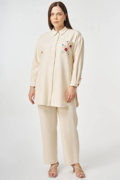 Kayra Embroidered Double Set Cream