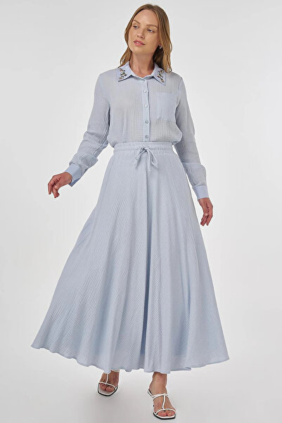 Kayra Lace-Up Muslin Skirt Blue
