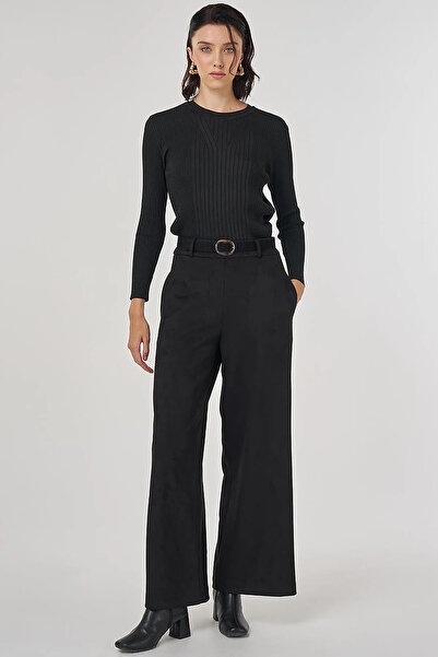 Kayra Belted Suede Trousers Black