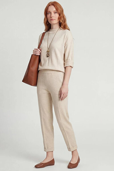 Kayra Button Detailed Knitwear Suit Beige