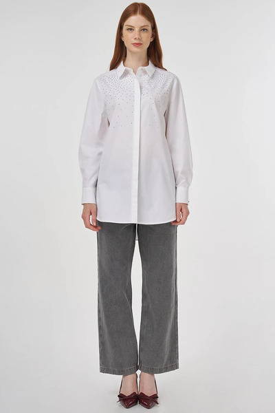 Kayra 100% Cotton Hotfix Printed Tunic Optical White