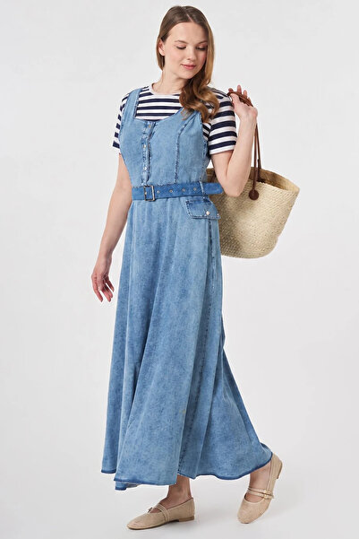 Kayra Rochie din denim cu detaliu curea, albastră