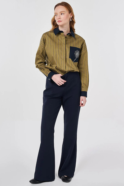 Kayra Basic Spanish Flared Trousers Dark Navy Blue