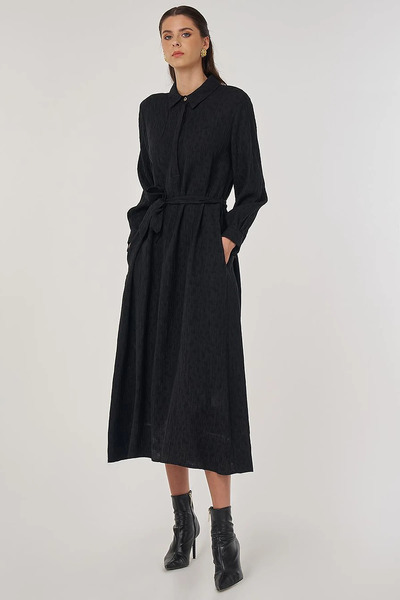 Kayra Belted Lyocell Dress Black