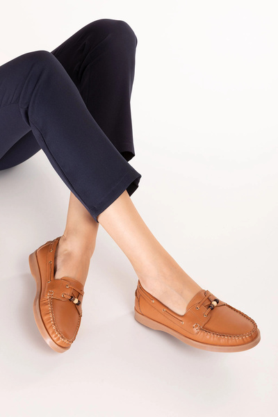 Gondol Genuine Leather Women's Casual Loafer Shoes Esl.8007 Tan Skin