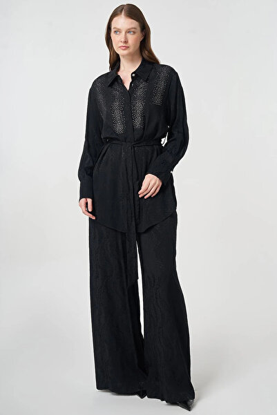Kayra 100% Viscose Hotfix Printed Double Suit Black
