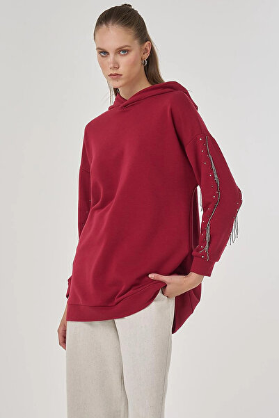 Kayra Hooded Three Thread Sweatshirt Burgundy