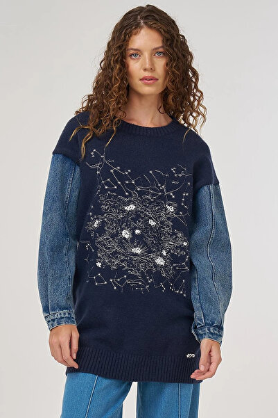 KYR Denim Garnili Triko Tunik Lacivert