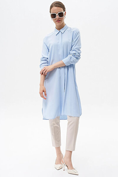Kayra Hidden Pat Basic Long Tunic Ice Blue