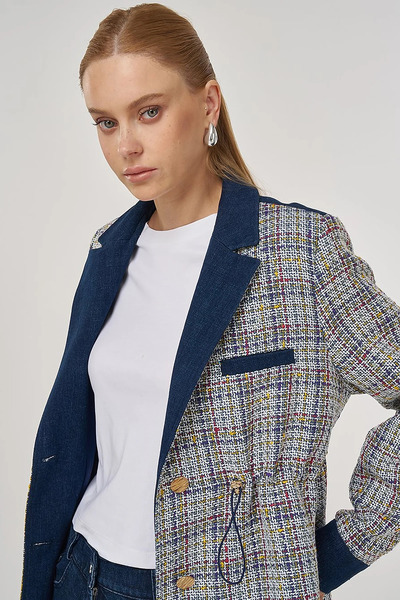 Kayra Waist-Tie Tweed Jacket Indigo